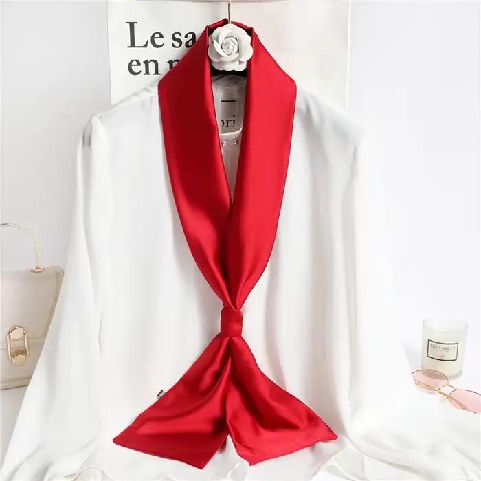 Écharpe longue en soie unie rouge pour femme