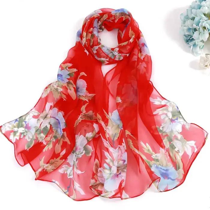 Été nouveau crêpe Georgette écharpe pour femmes filles étudiants mode foulards doux crème solaire Viscose châle printemps femme Wrap châles