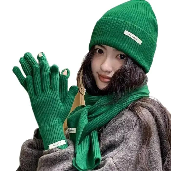 Écharpe d'hiver tricotée femme couleur unie chapeau