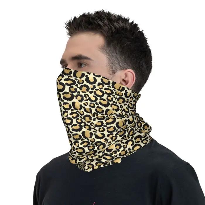 Cache-cou bandana personnalisé motif léopard doré pour la randonnée et la chasse
