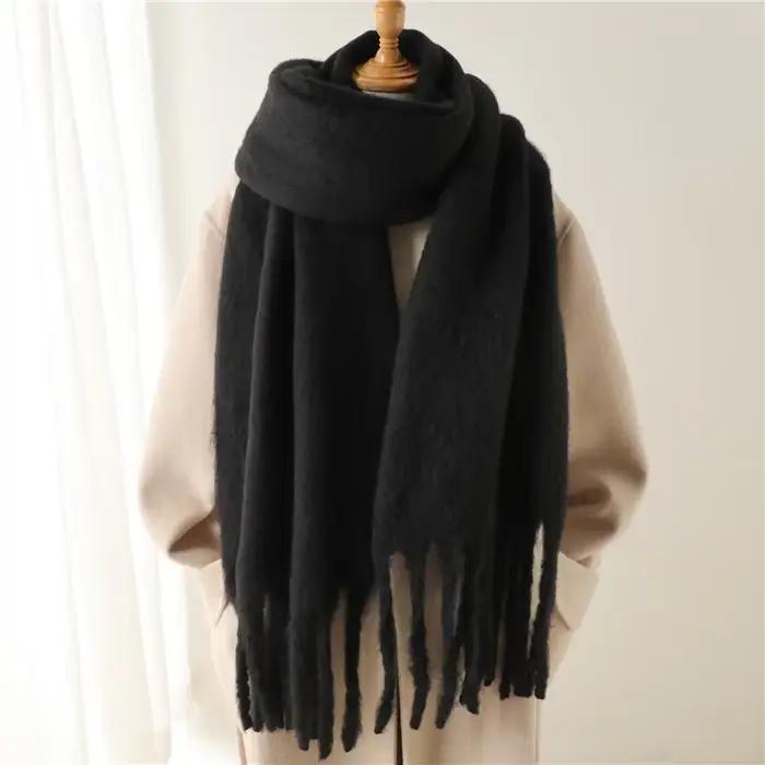 Écharpe d'hiver pour femmes cachemire chaud solide Pashmina couverture enveloppes femme épais doux Bufanda grand gland