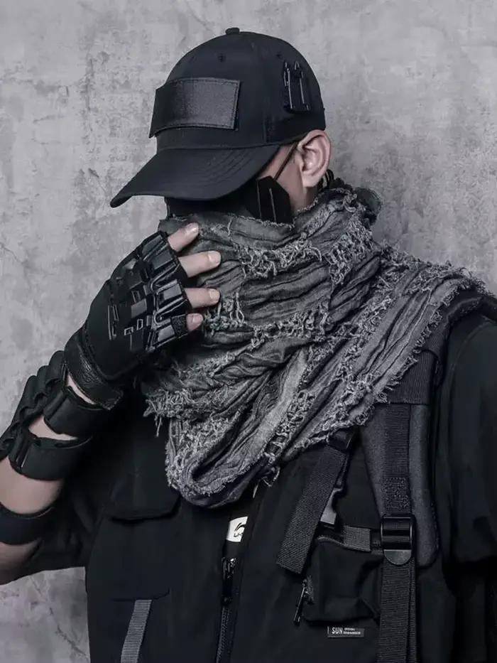 Techwear tactique Hip Hop Punk écharpe hommes femmes lavé Vintage déchiré trou Bufanda extérieur écharpes décontractées