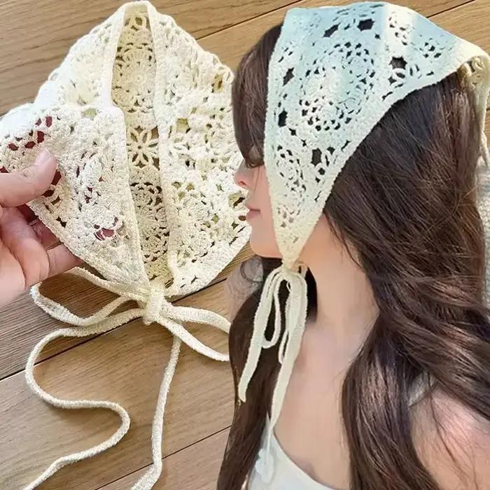 Écharpe triangulaire ajourée en crochet couleur unie pour femme et fille
