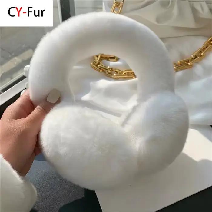 Cache-oreilles en fourrure de vrai lapin Rex pour temps froid