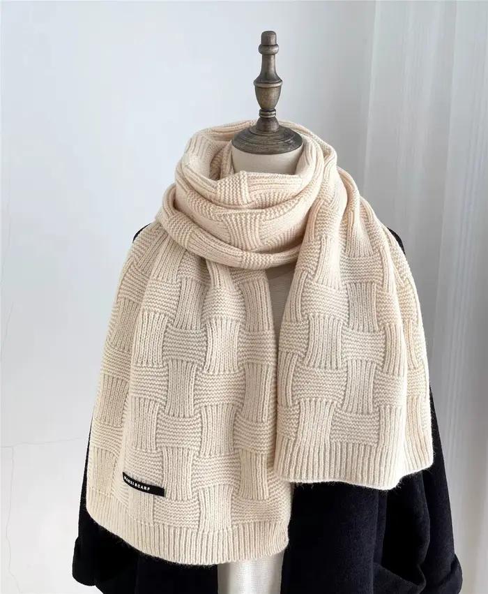 Écharpe thermique simple et solide pour femme en laine, style coréen, accessoires de marque de luxe pour hiver et sorties élégantes ```