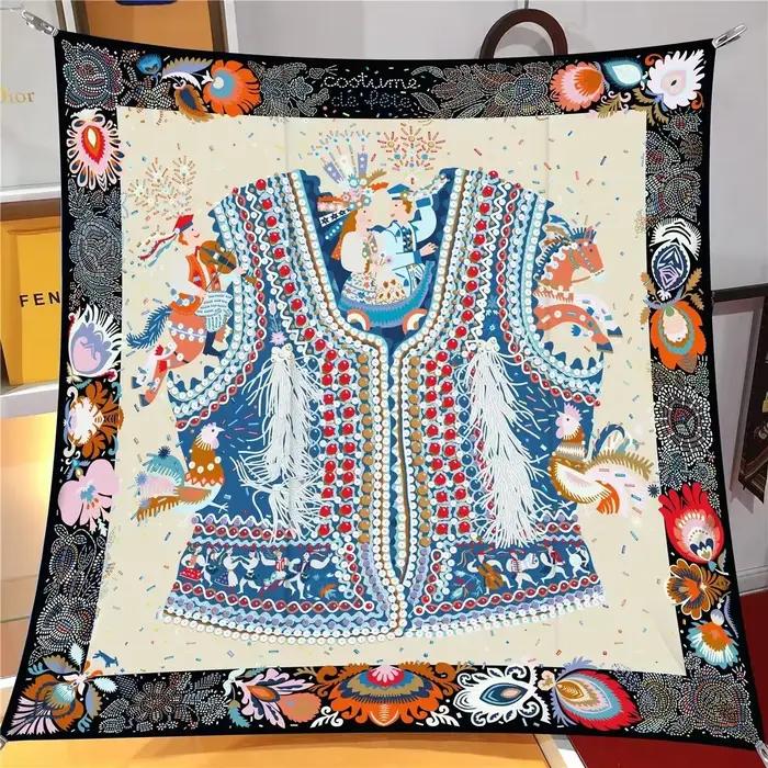 Foulard en soie rétro français 90x90