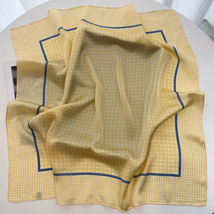 Foulard carré imprimé à pois Geschilly pour femmes, sensation de soie, Bandana, châle de printemps, foulard enveloppant, bandeau pour cheveux, cravates, polyvalent pour toutes les saisons ```