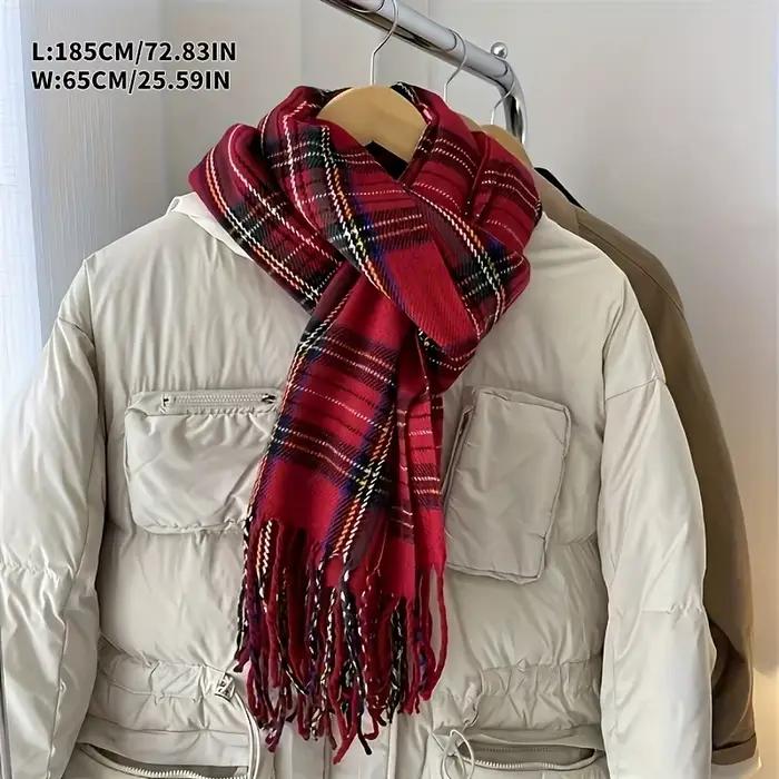 Écharpe à pampilles Tartan rouge