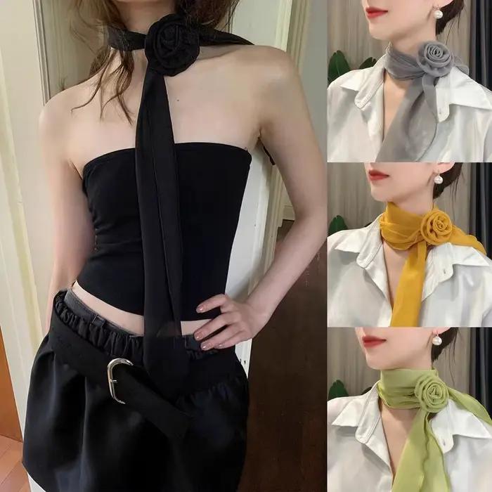 Écharpe en mousseline de soie polyester élégante et tendance avec décor floral détachable pour femmes et filles polyvalente pour toutes les occasions
