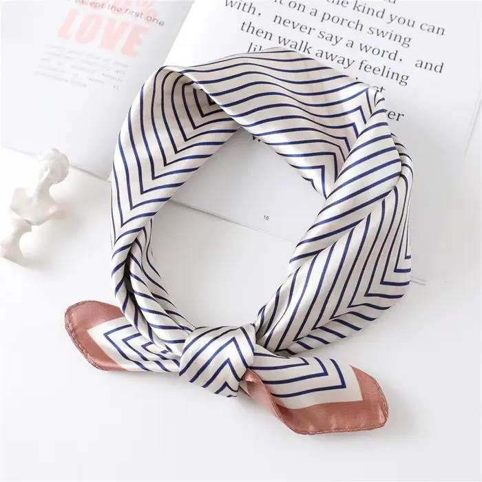 Écharpe rayée polyester pour femme, style mode, foulard carré 60x60cm, polyvalent pour quatre saisons, extérieur, cadeau parfait
