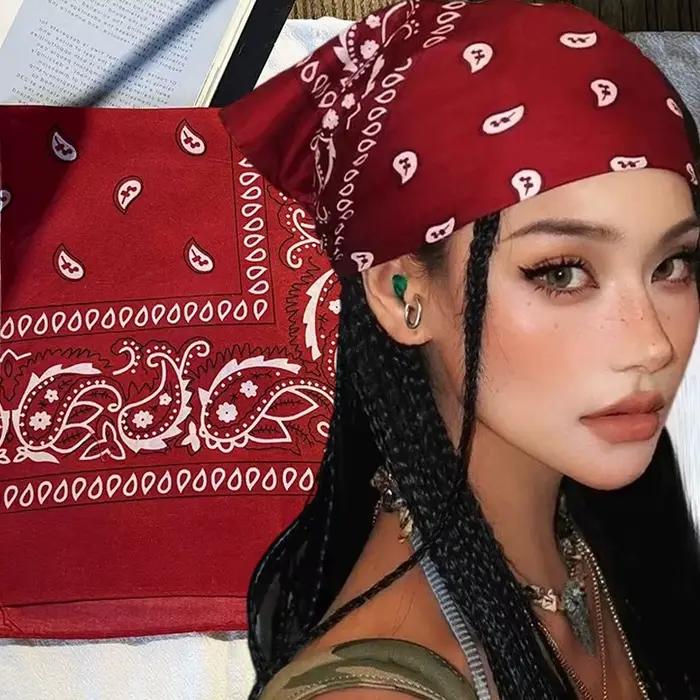 Vin rouge Style occidental Bandana coton doux cheveux écharpe respirant Cowboy cou