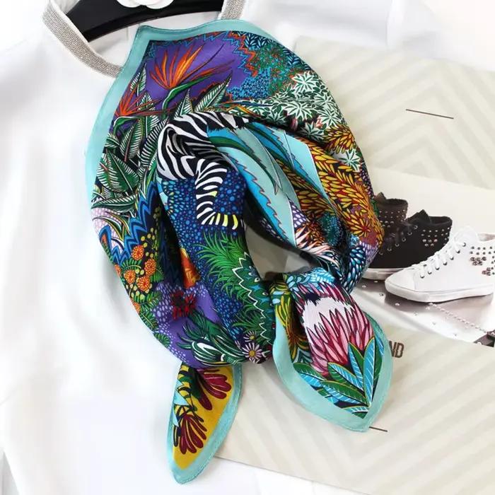 Printemps coloré cou écharpe femmes 100% véritable soie foulard enveloppement aquarelle forêt Hijab été plage mûrier tête cheveux foulards