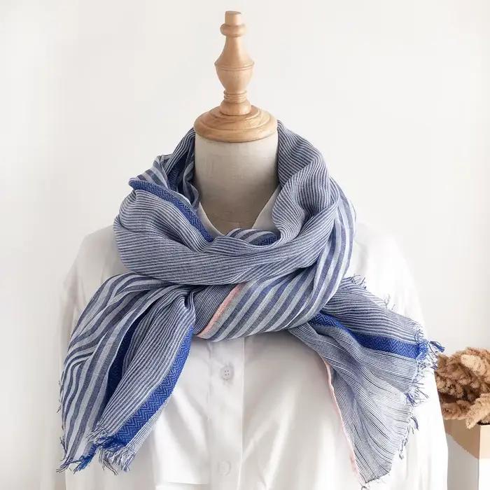 VREOVOR écharpe femme printemps automne mince Mori couleur correspondant châle Version coréenne polyvalent lin littéraire rétro mode