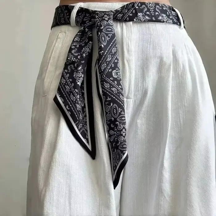 Nouveau style : Foulard en soie noir longue cravate pour femme