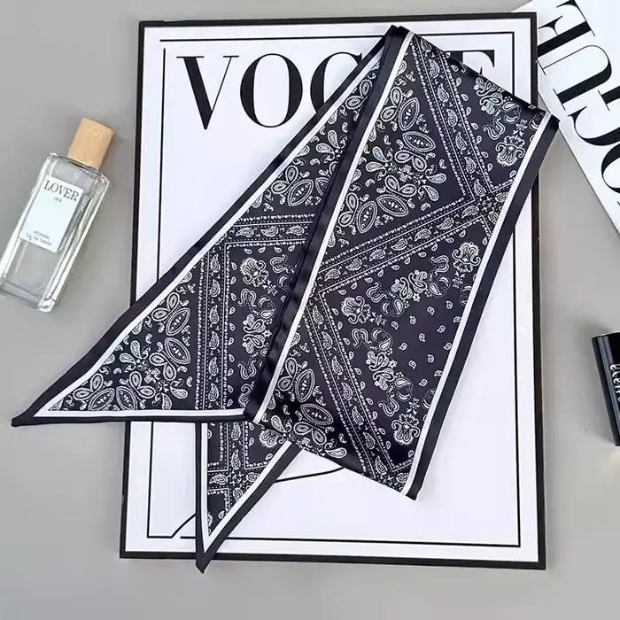 Nouveau style : Foulard en soie noir longue cravate pour femme