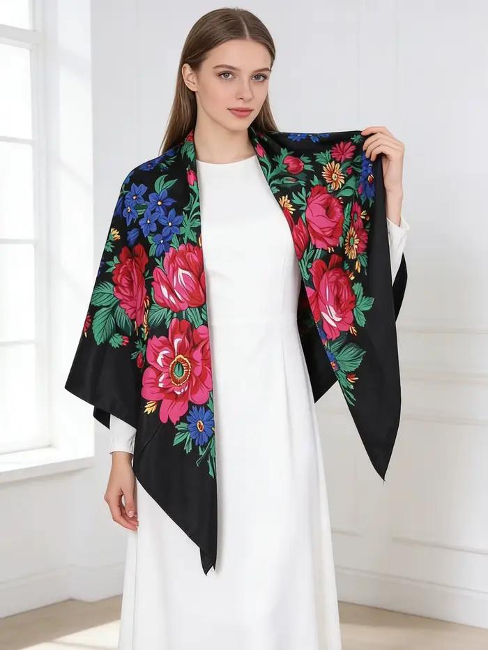Écharpe à imprimé ethnique pour femme, châle de mode, foulard russe, motif pivoine, bandeau carré, châles, cape de protection solaire, couverture pour toutes les saisons