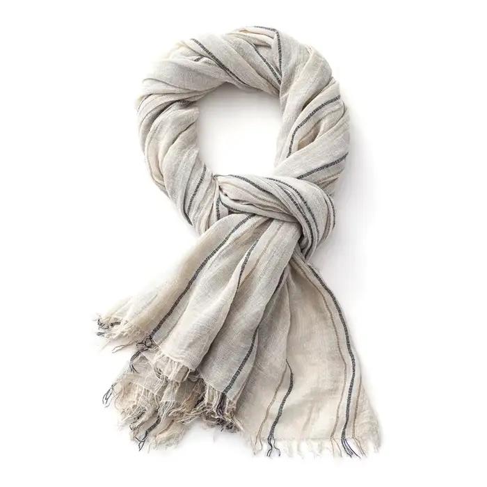 Écharpe rayée en coton et lin pour hommes et femmes