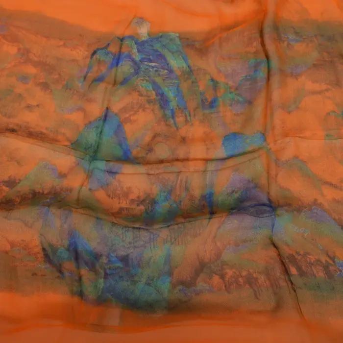 [BYSIFA] foulard en soie de mûrier Orange pour femmes imprimé 170*100cm mode peinture à l'encre à l'eau foulards de luxe châle pour printemps automne