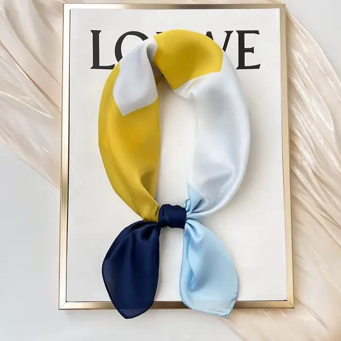Foulard carré en soie bleu pour femmes, chemise de Protection du cou, écharpe fine à la mode pour vêtements d'affaires décontractés, printemps été automne