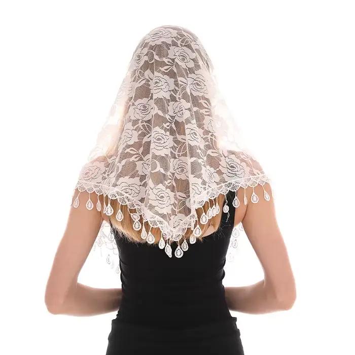 Femmes Rose dentelle écharpe printemps dame solide évider triangulaire foulards doux châle Foulard femme Wrap châles nouveau Style coréen