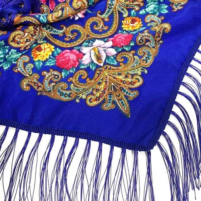 115*115 cm femmes russe écharpe de luxe imprimé fleuri carré Bandana ukrainien à franges châle Babushka mouchoir bandeau