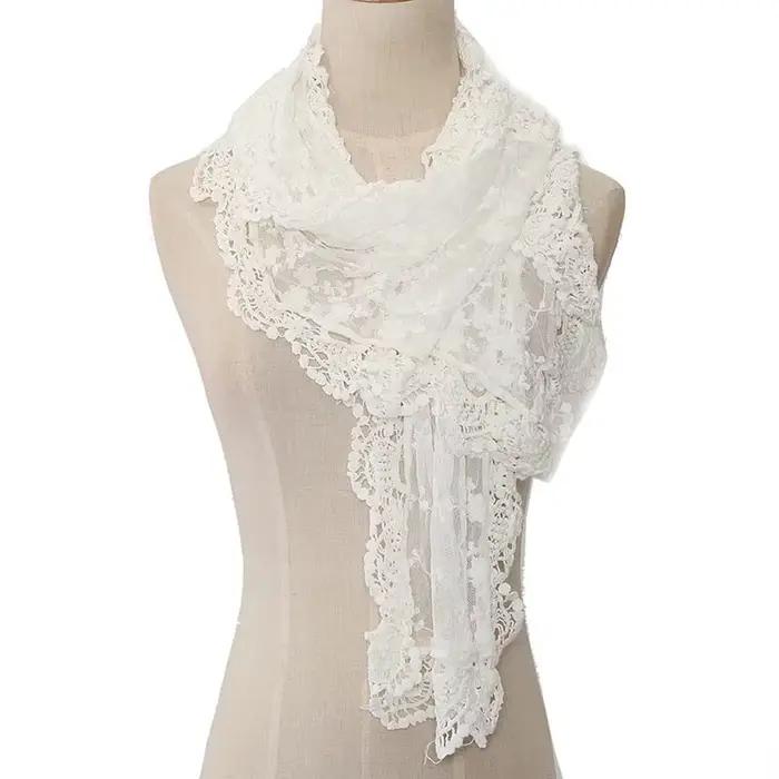 Nouveau élégant femmes longue écharpe broderie florale Crochet maille dentelle garniture châle foulards mode Lolita