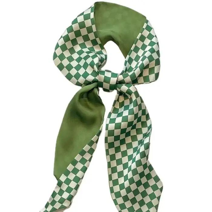 Écharpe longue fine satin vert femme polyvalente pour usage quotidien four seasons versatile style accessorize bag decoration