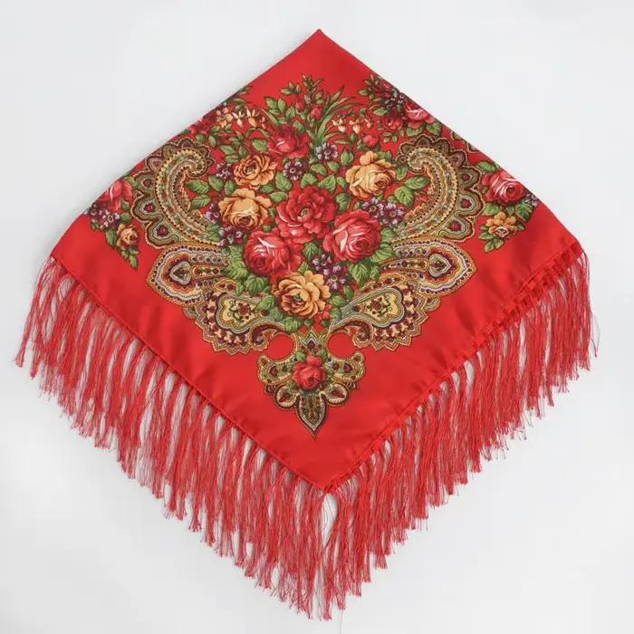Écharpe Florale Bohème Rétro Femme Luxe Multifonction Écharpe Châle Voyage Occasionnels Tête Enveloppement