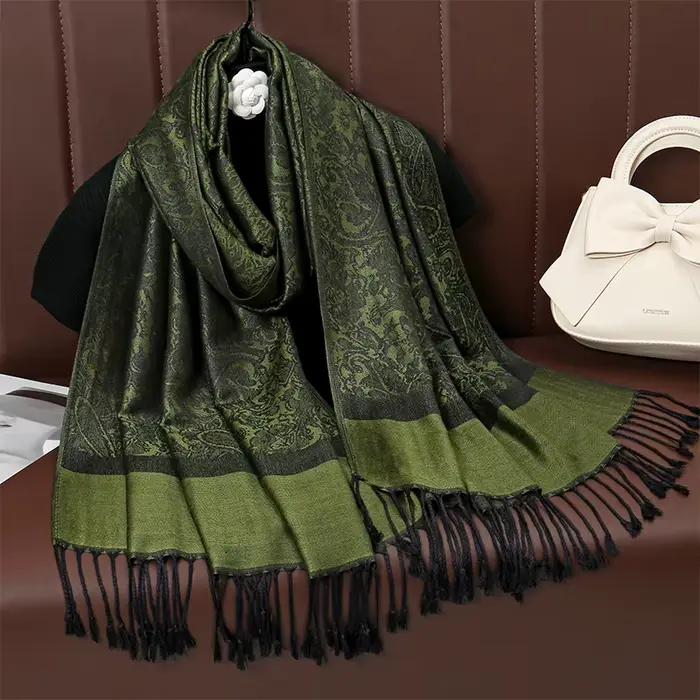 Écharpe jacquard de luxe pour femme, étole paisley douce, châle, hijab musulman, bandana multifonctionnel pour l'hiver automne