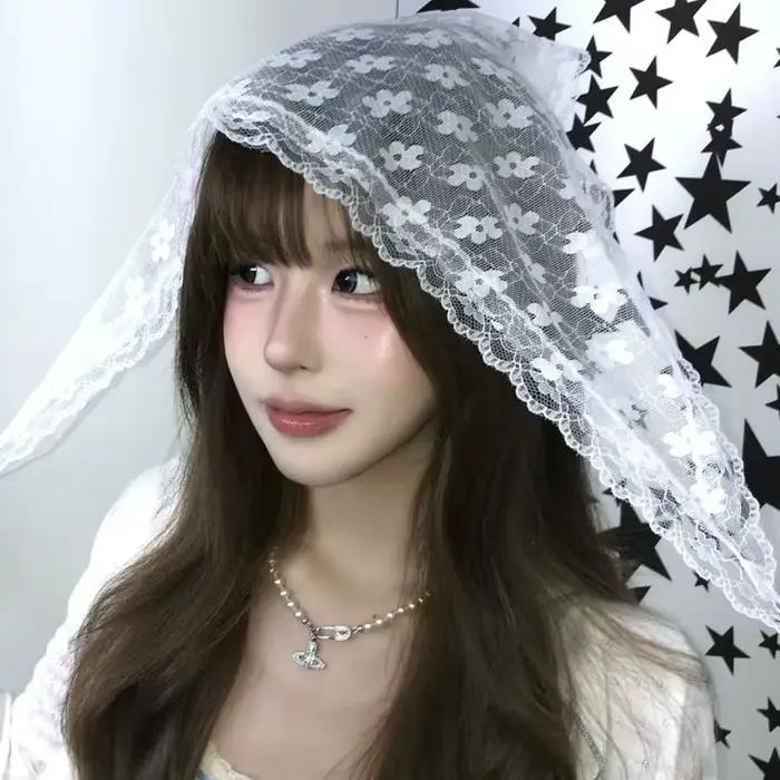 Écharpe triangulaire en dentelle blanche coréenne pour femme