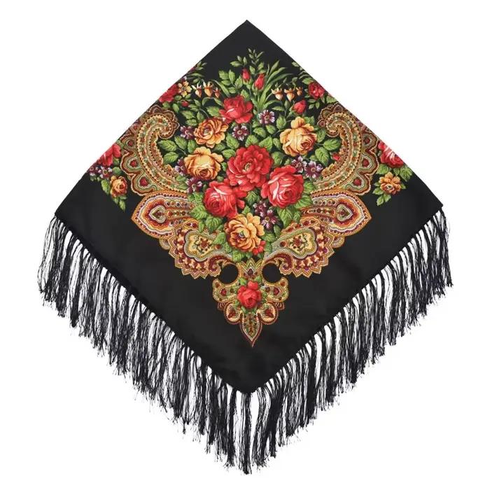 Écharpe Florale Bohème Rétro Femme Luxe Multifonction Écharpe Châle Voyage Occasionnels Tête Enveloppement