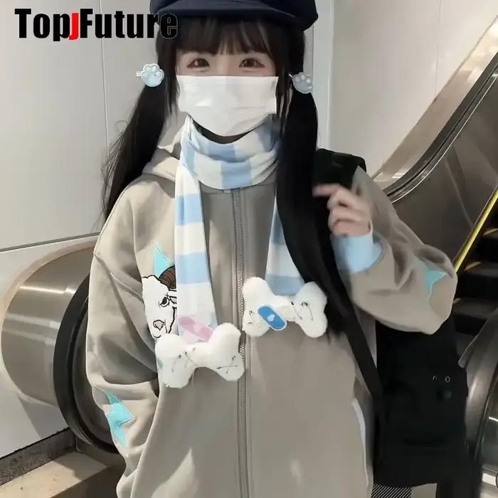 Harajuku gothique Lolita Y2k fille Punk femmes longue écharpe streetwear ange fourrure os foulards