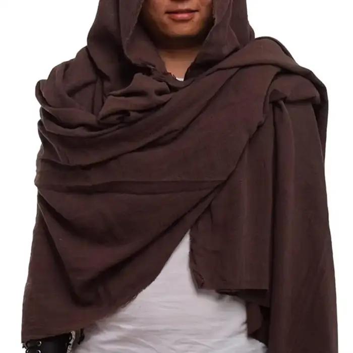 Écharpe vintage en tissu doux polyestère pour hommes, poncho à capuche, style décontracté, adaptable à quatre saisons, parfait pour les banquets médiévals et les fêtes costumées
