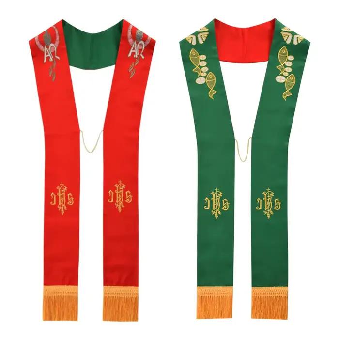 Écharpe de prêtre brodée croix sainte étole jacquard reversible pour clergé occasions religieuses styles mode saisonnalité