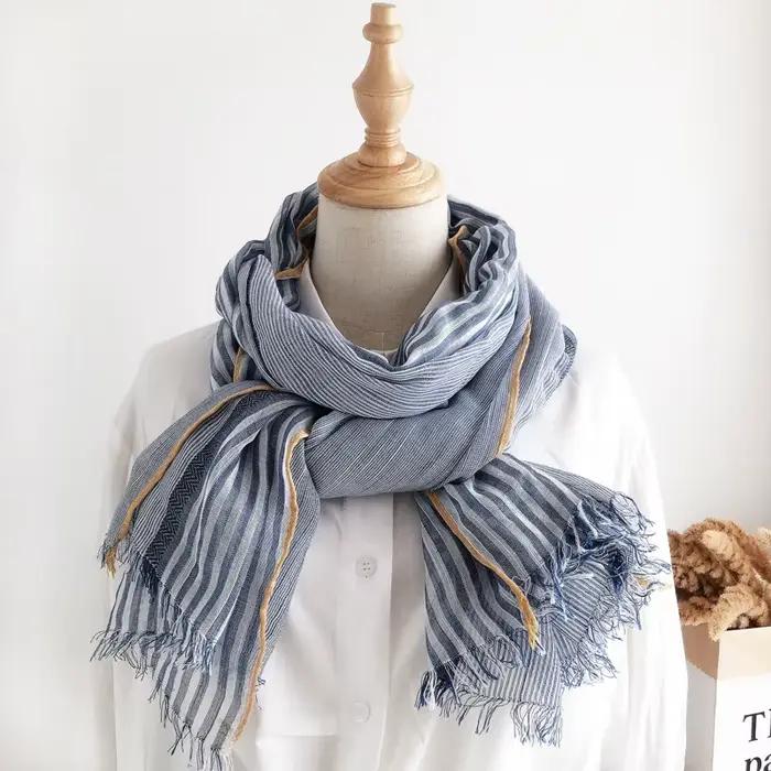 VREOVOR écharpe femme printemps automne mince Mori couleur correspondant châle Version coréenne polyvalent lin littéraire rétro mode