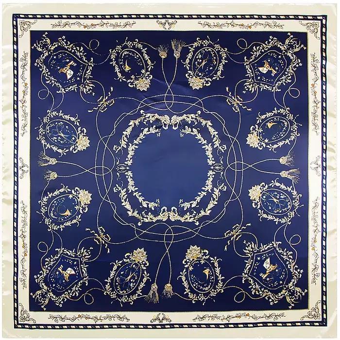 Écharpe carrée en satin imprimé avec pompon pour femme