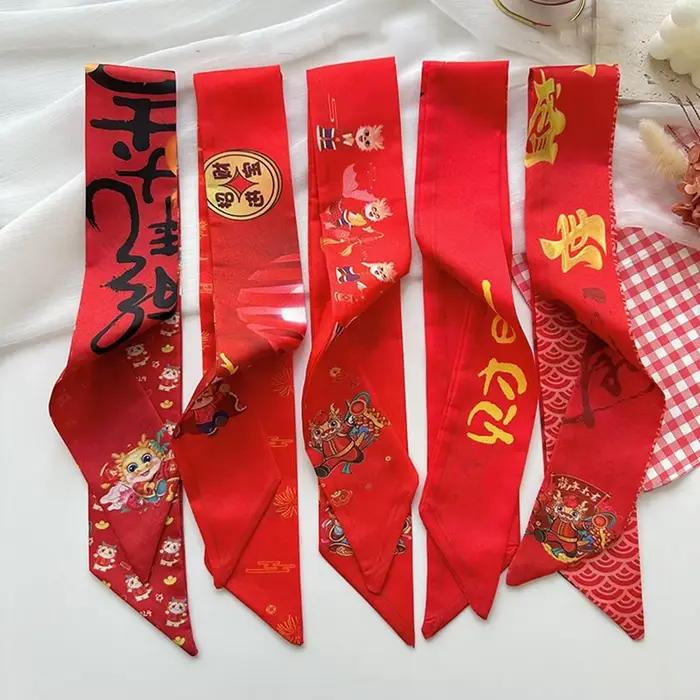 Motif Dragon nouvel an foulard en soie rouge foulards
