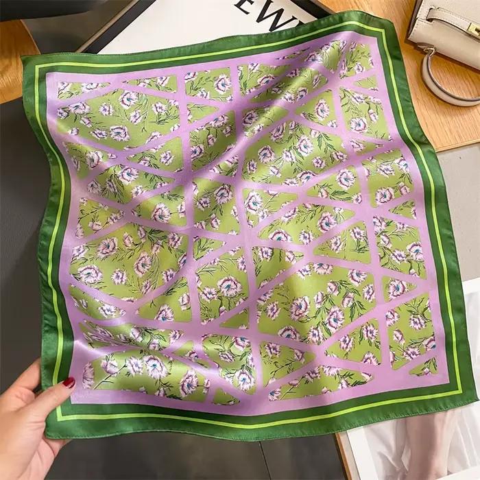 Foulard en soie ZKVS fleuri pour femmes, élégant et confortable, idéal pour toutes les saisons et occasions décontractées