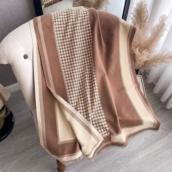 Écharpe Jacquard double face en cachemire pashmina