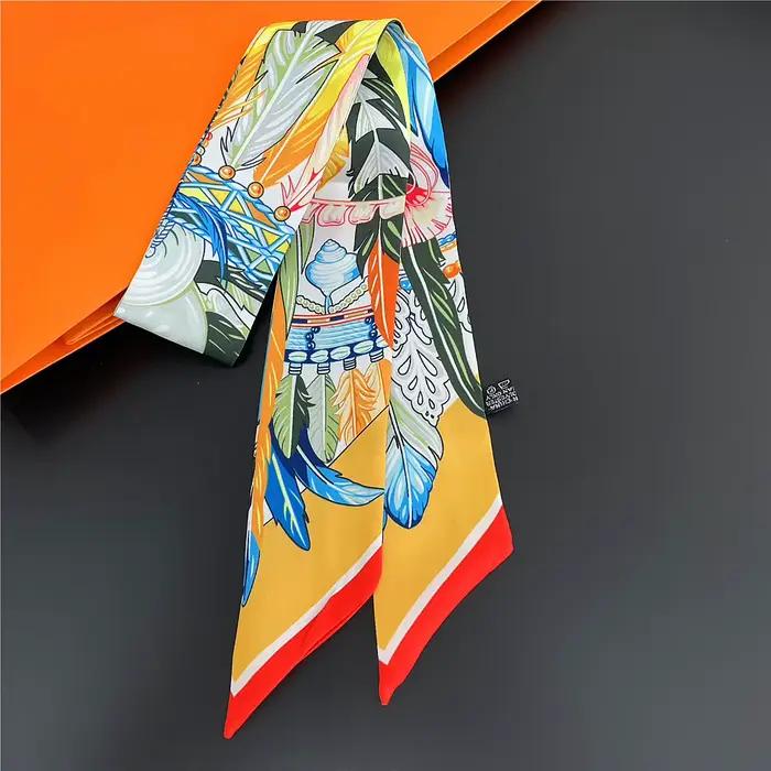 Marque indienne plume sac écharpe 2024 nouveau Design femmes luxe 100% foulard en soie mode bandeau maigre cheveux