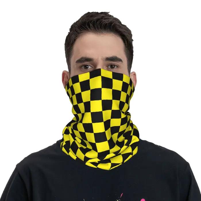 Cache-cou Bandana à carreaux noir jaune personnalisé