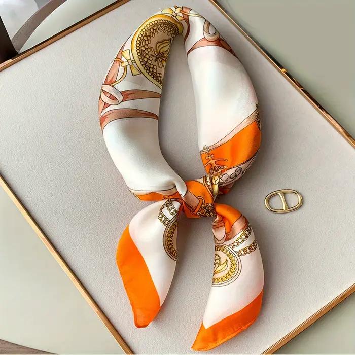 Foulard carré imprimé Orange bleu marine