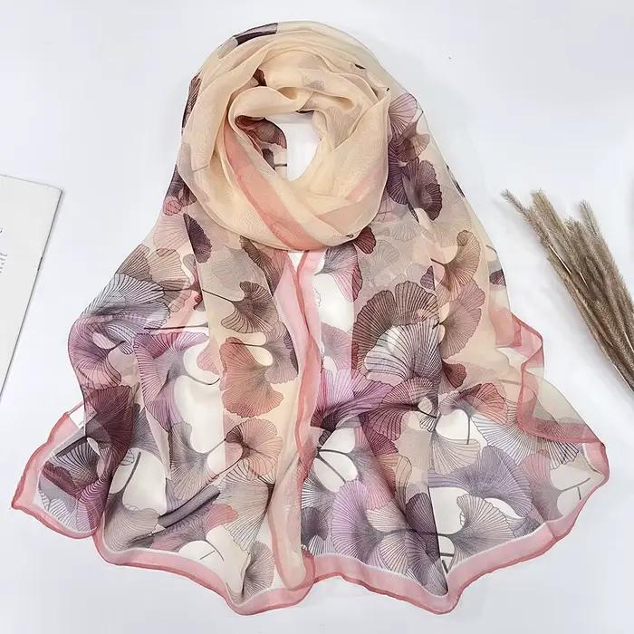 Ginkgo arbre écharpe vert jolies femmes élégant en mousseline de soie Georgette Bandana