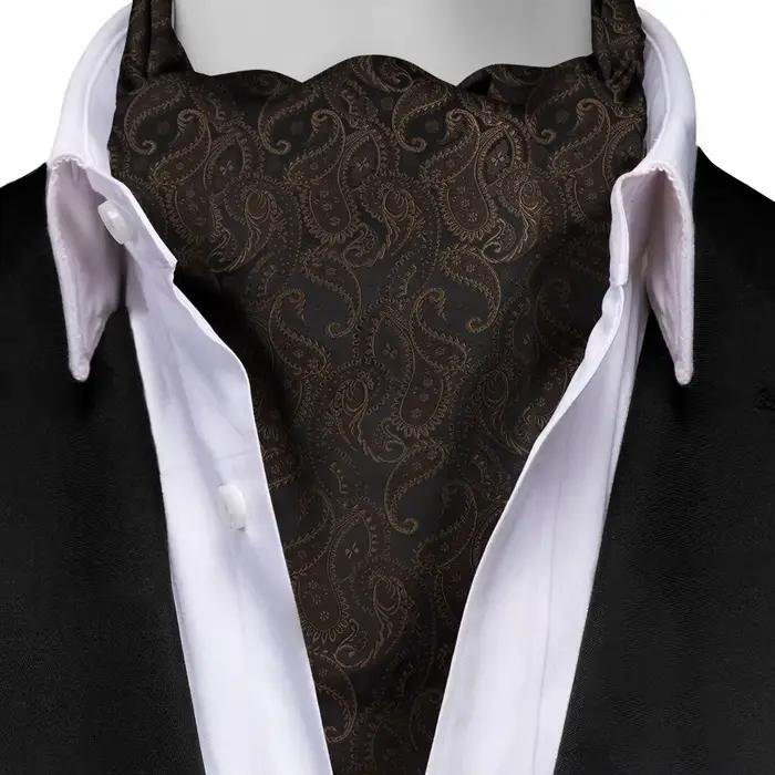 Jacquard marron Paisley cajou cravate formelle Ascot Scrunch auto britannique Gentleman écharpe Polyester