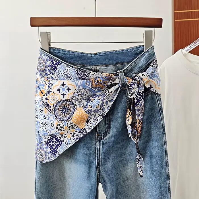 Foulard en soie imprimé bohème multifonctionnel triangle pour femmes printemps automne accessoire cheveux original style pastoraux et vacances