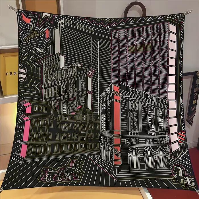 Foulard en soie sergé châle marque de luxe Fubao City Architecture