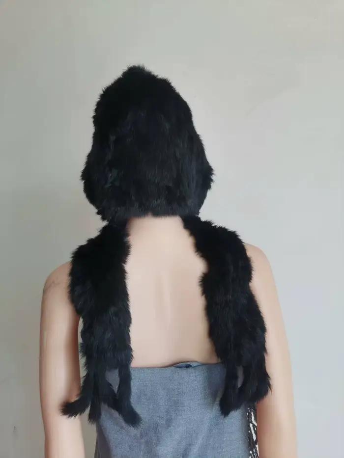 Cagoule snood en vraie fourrure de lapin pour femme