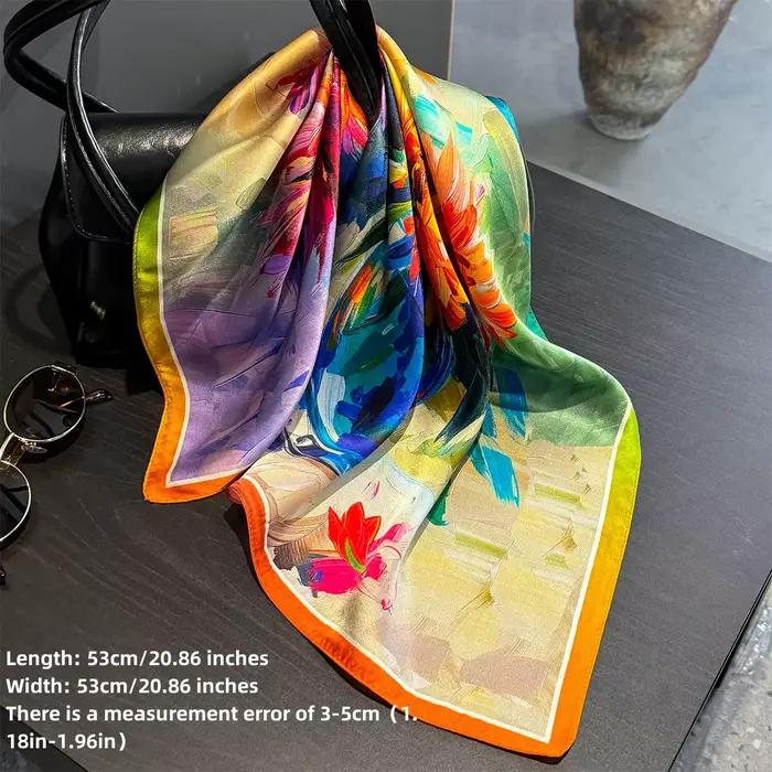 100% foulard en soie femmes petit 53cm carré Vase imprimé foulards cou cheveux main poignet Bandana