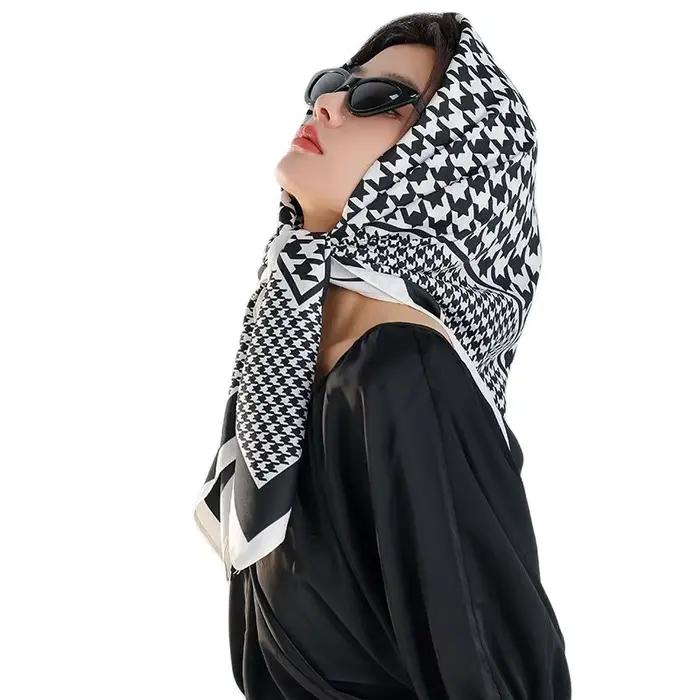 Foulard pied-de-poule à carreaux pour femmes, foulard de créateur, mode, carré, petit mouchoir, cou,