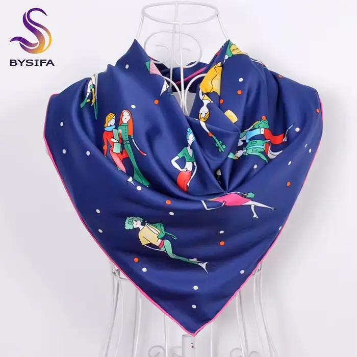 BYSIFA – écharpe carrée en sergé noir et Orange, châle, 90x90cm, accessoires de mode pour femmes, en